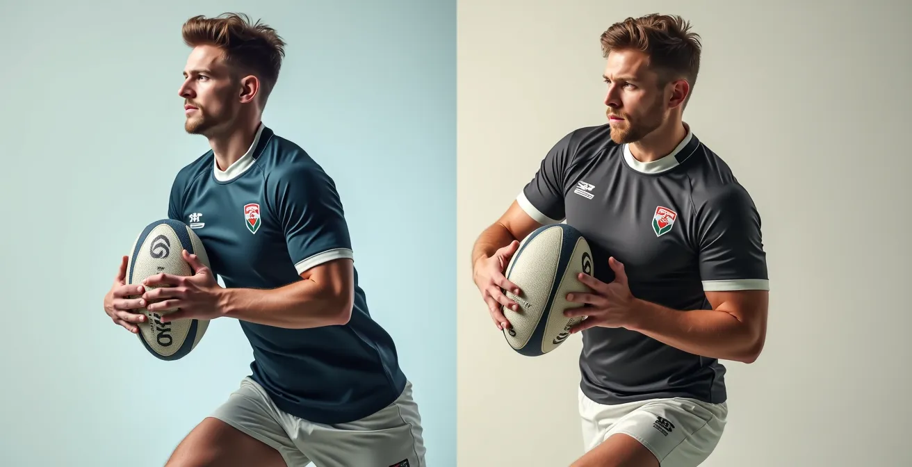 Comparaison visuelle des techniques de portage du ballon à une et deux mains au rugby