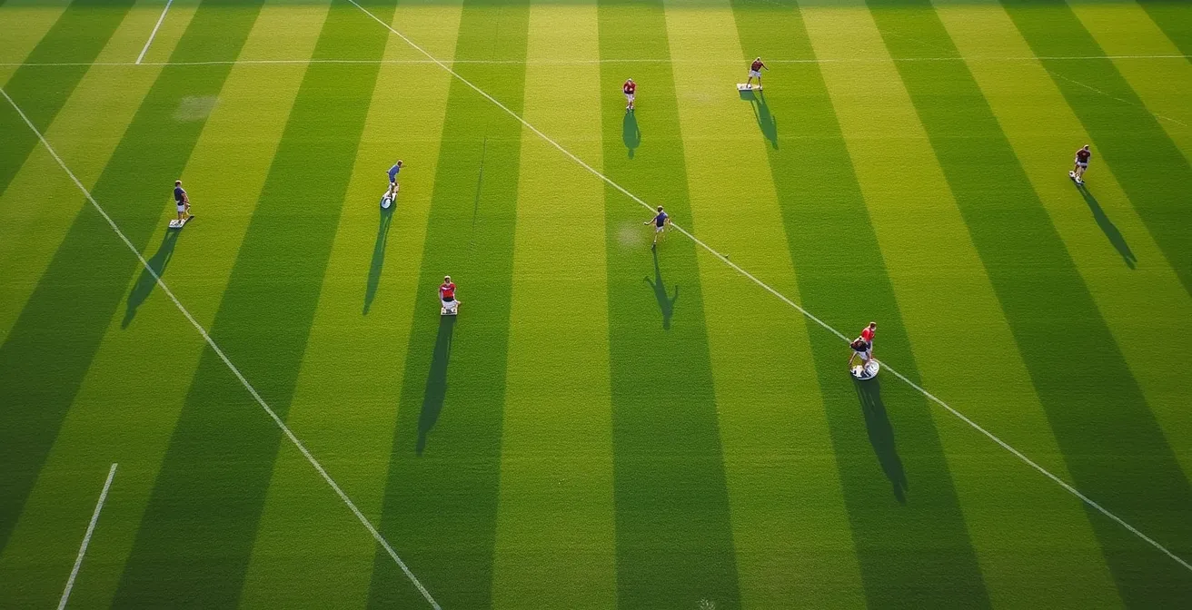 Vue aérienne d'une combinaison de course croisée entre joueurs de rugby