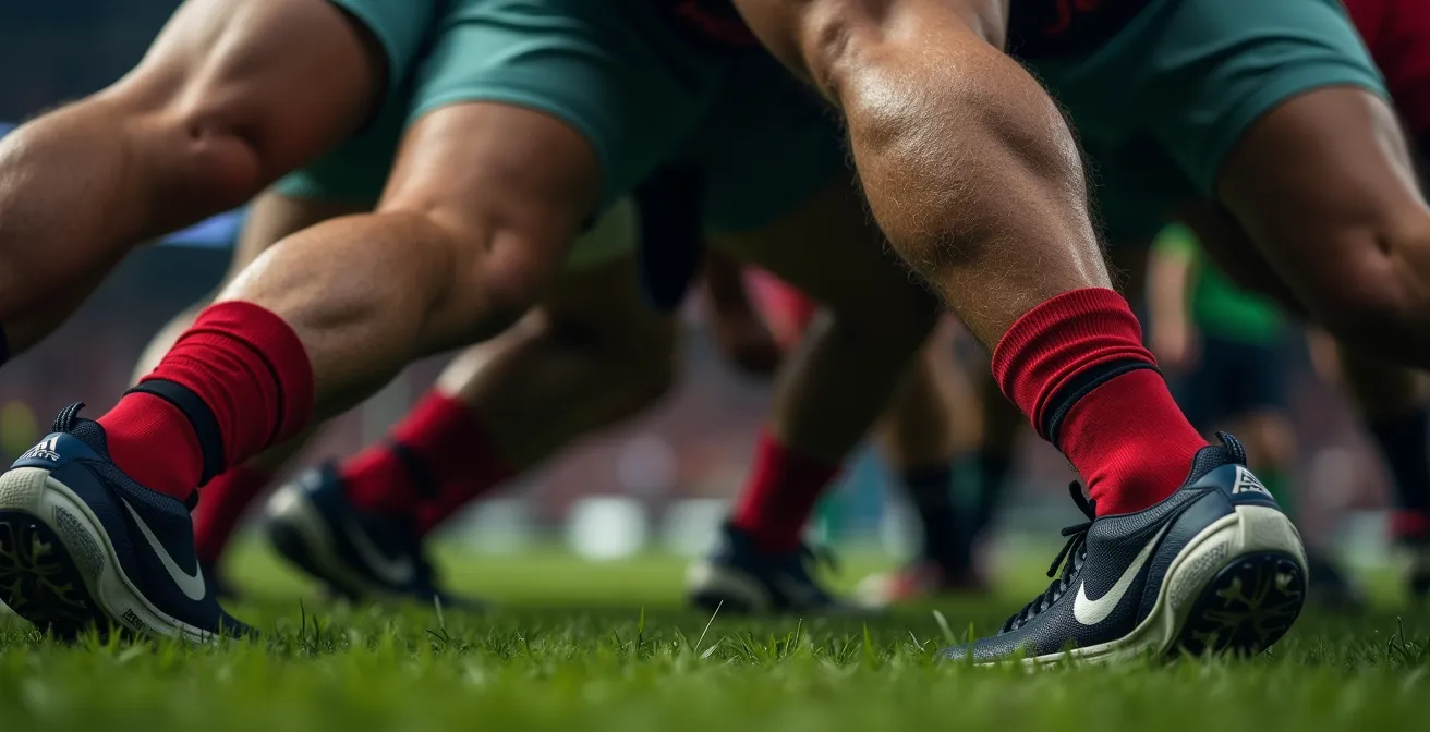 Deuxième ligne en position de poussée montrant l'angle optimal des hanches