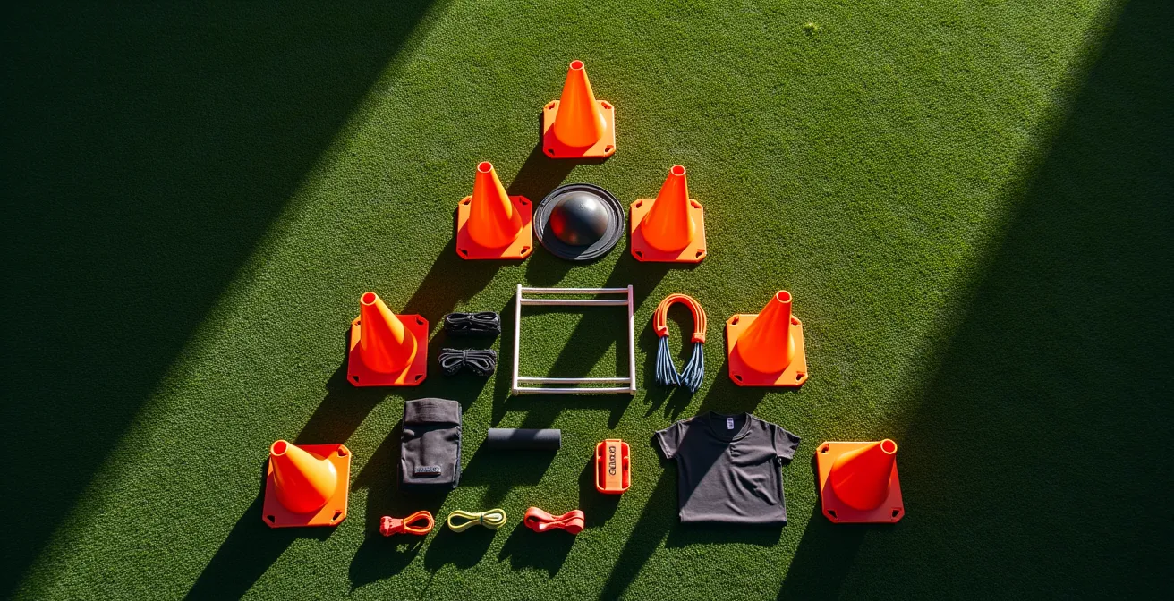 Composition pyramidale d'équipements de football du plus basique au plus technologique