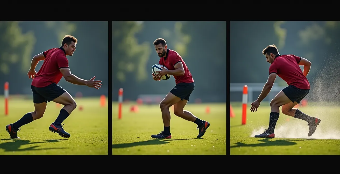 Séquence en trois temps montrant un plaqueur qui relâche et roule sur le côté pour permettre le grattage