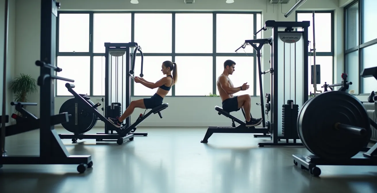 Rugbyman effectuant un superset développé couché et rowing pour l'équilibre musculaire